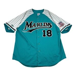 Vintage Florida Marlins Jersey Mens XL Teal White MLB Baseball Moises Alou 90s